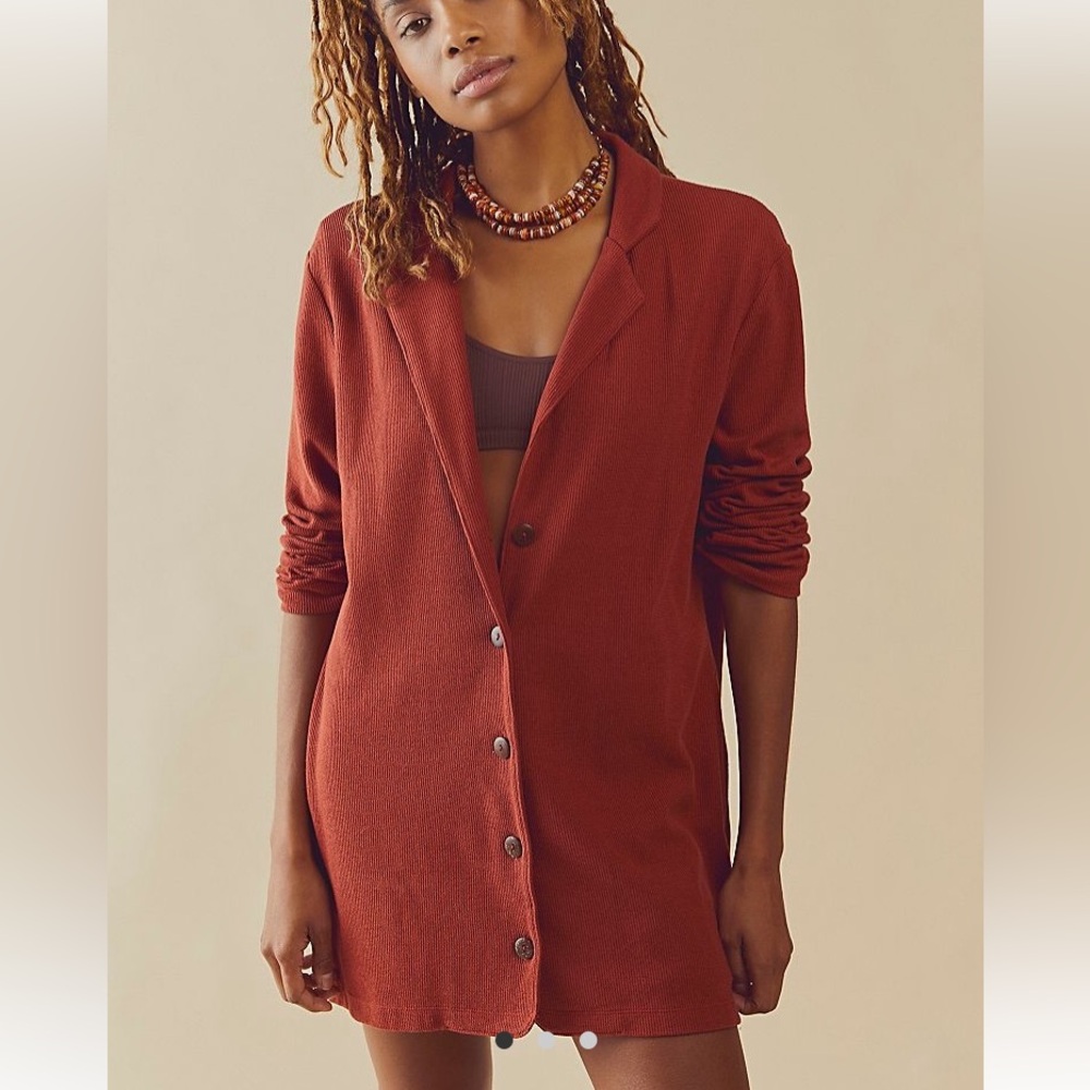 New with tags - Free People Beach rust orange red long sleeve romper / blazer